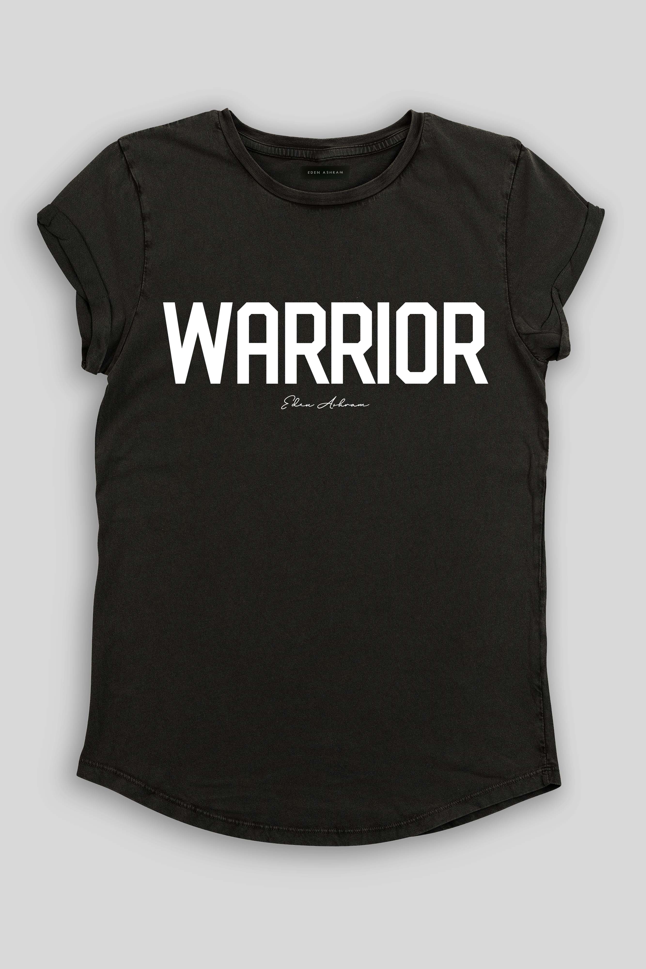Eden Ashram Warrior Premium Rolled Sleeve T-Shirt Stonewash Black