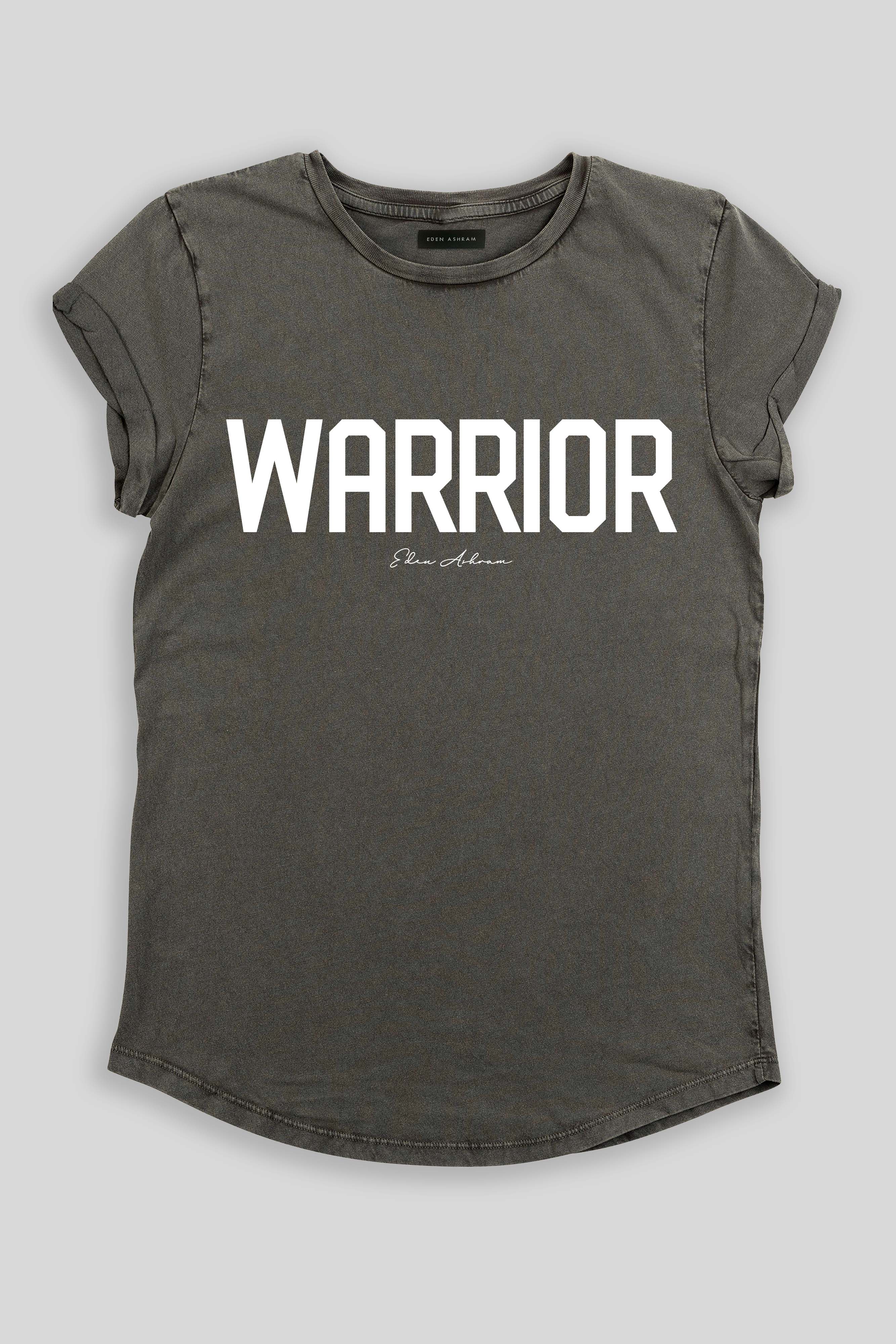 Eden Ashram Warrior Premium Rolled Sleeve T-Shirt Stonewash Grey