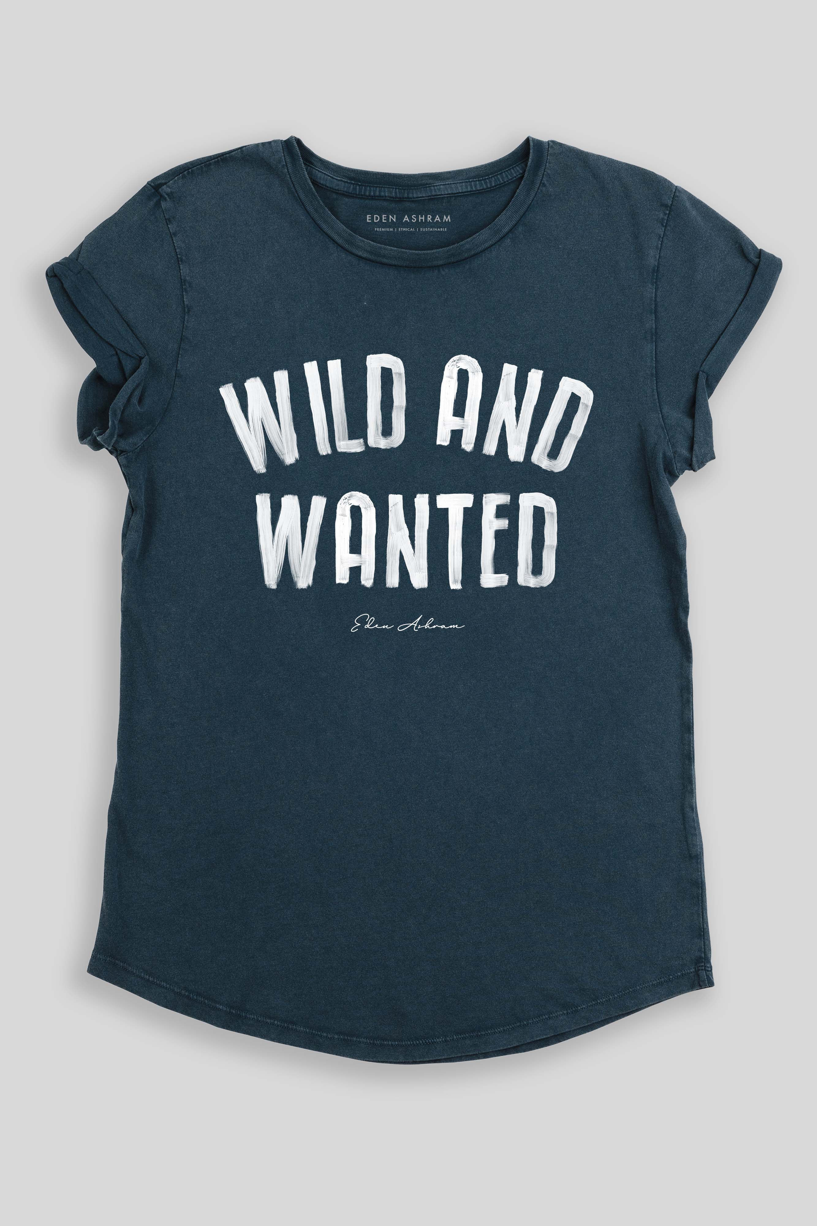 Eden Ashram Wild And Wanted Premium Rolled Sleeve T-Shirt Stonewash Denim