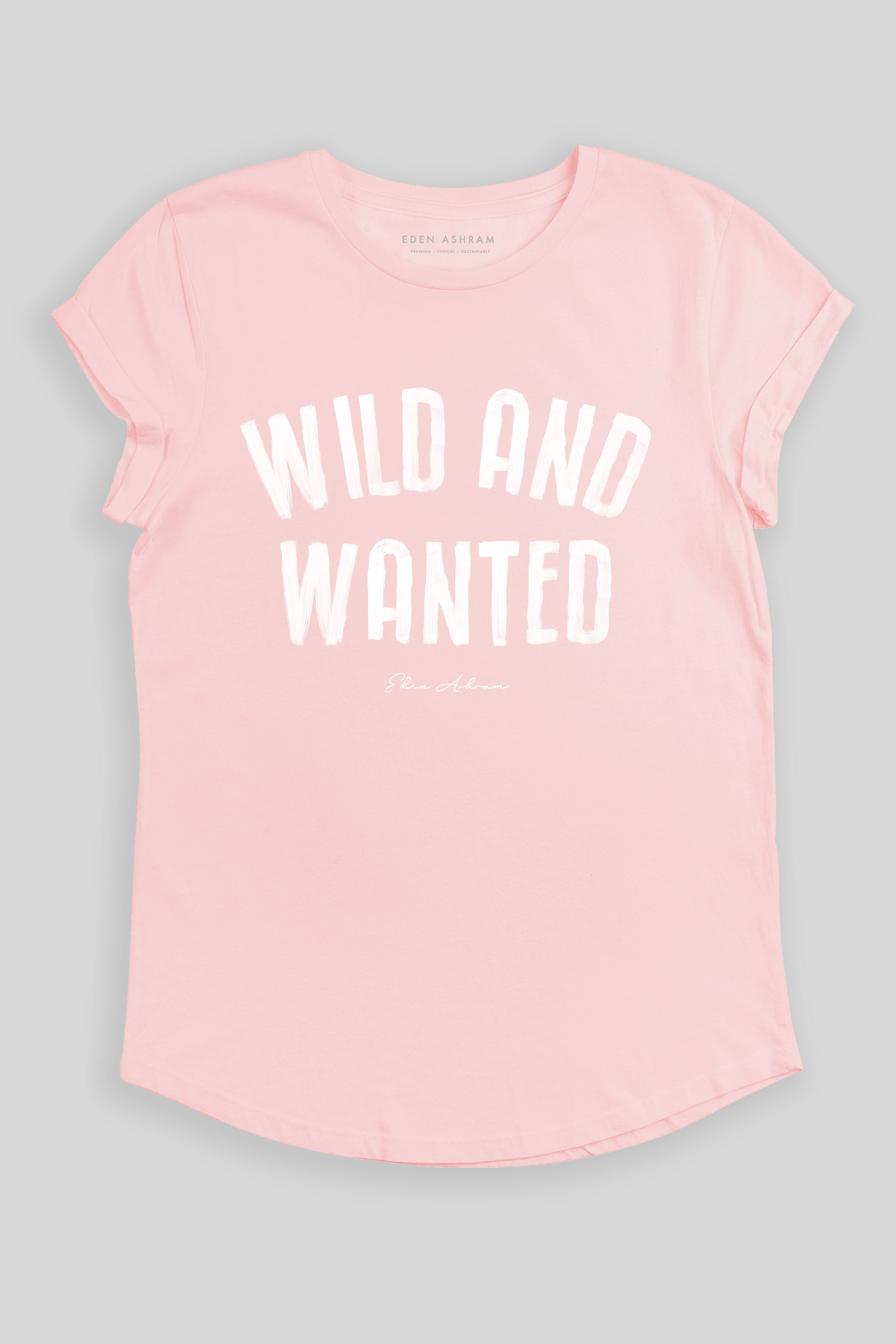 Eden Ashram Wild And Wanted Premium Rolled Sleeve T-Shirt Stonewash Pink