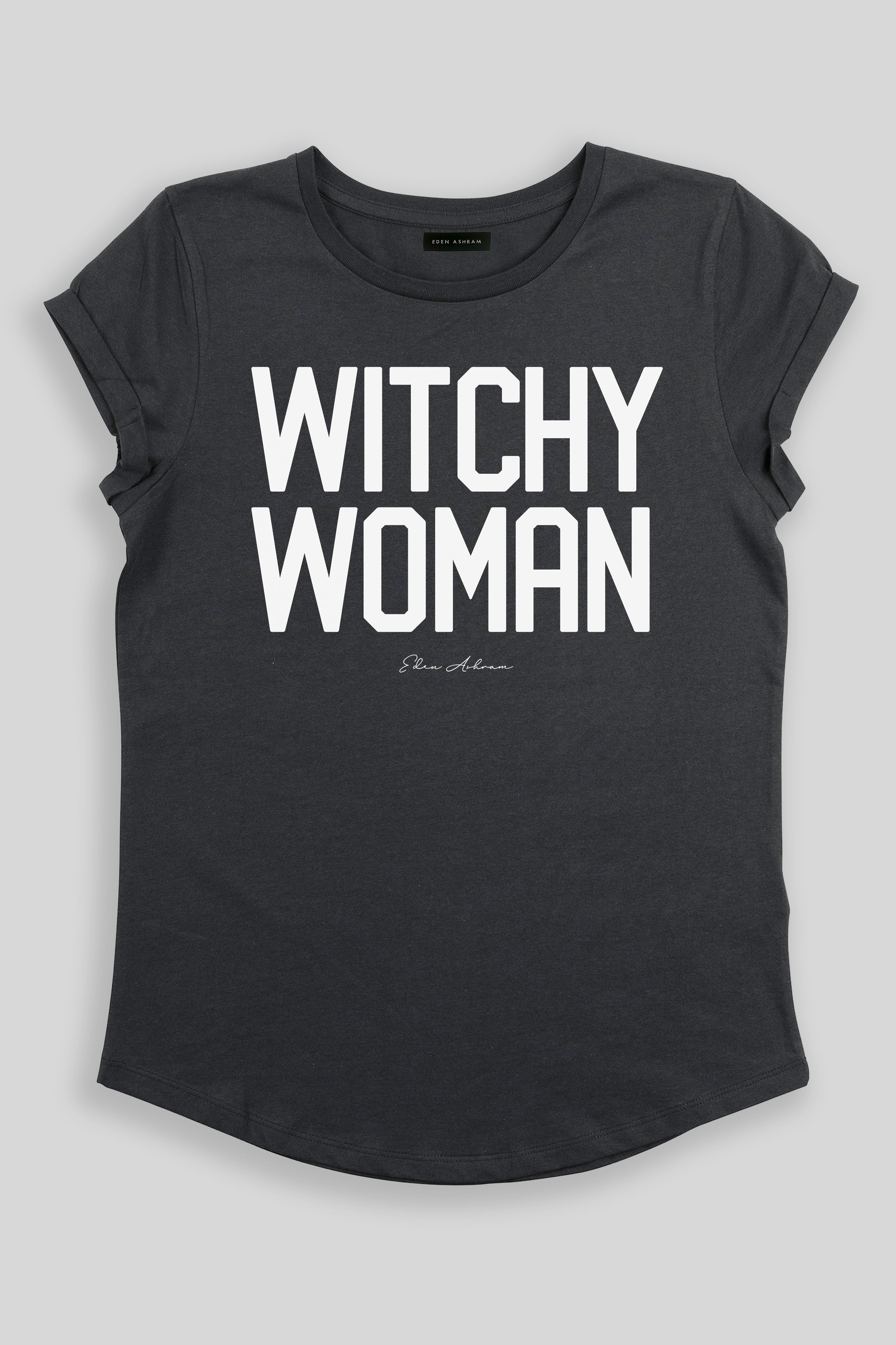 EDEN ASHRAM Witchy Woman Rolled Sleeve T-Shirt Ash Black