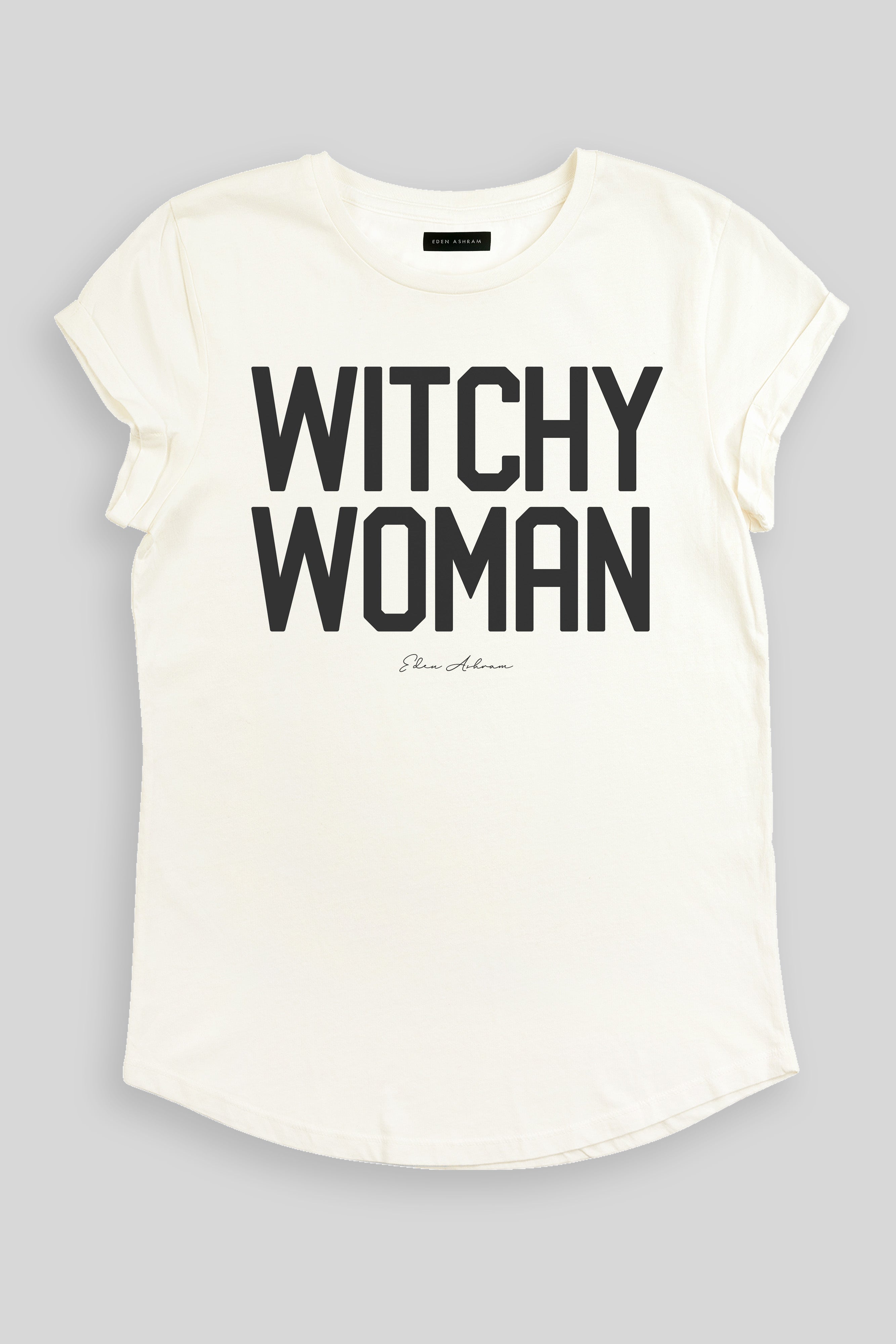 EDEN ASHRAM Witchy Woman Rolled Sleeve T-Shirt Stonewash White