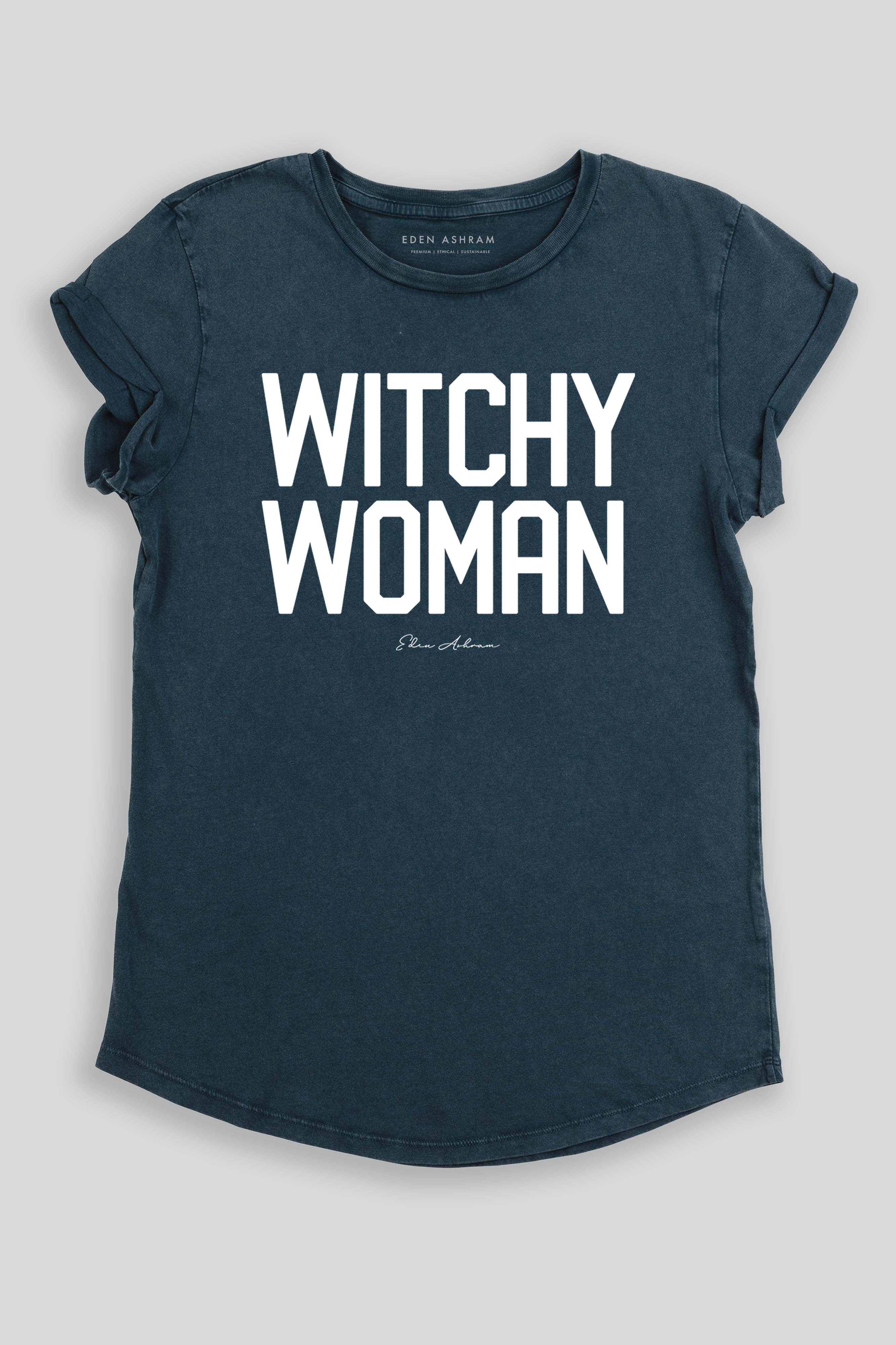 Eden Ashram Witchy Woman Rolled Sleeve T-Shirt Stonewash Denim