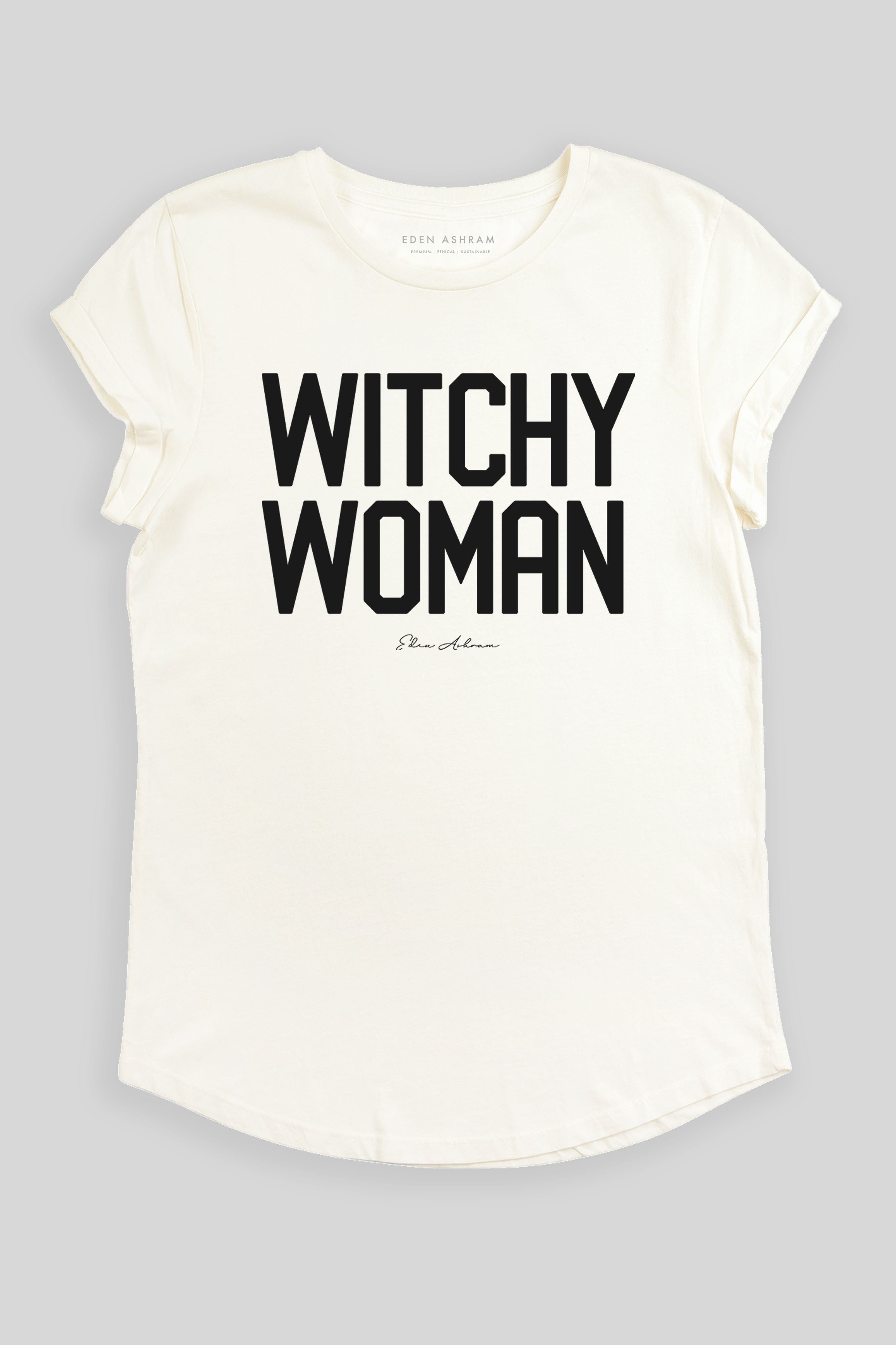 Eden Ashram Witchy Woman Rolled Sleeve T-Shirt Stonewash White