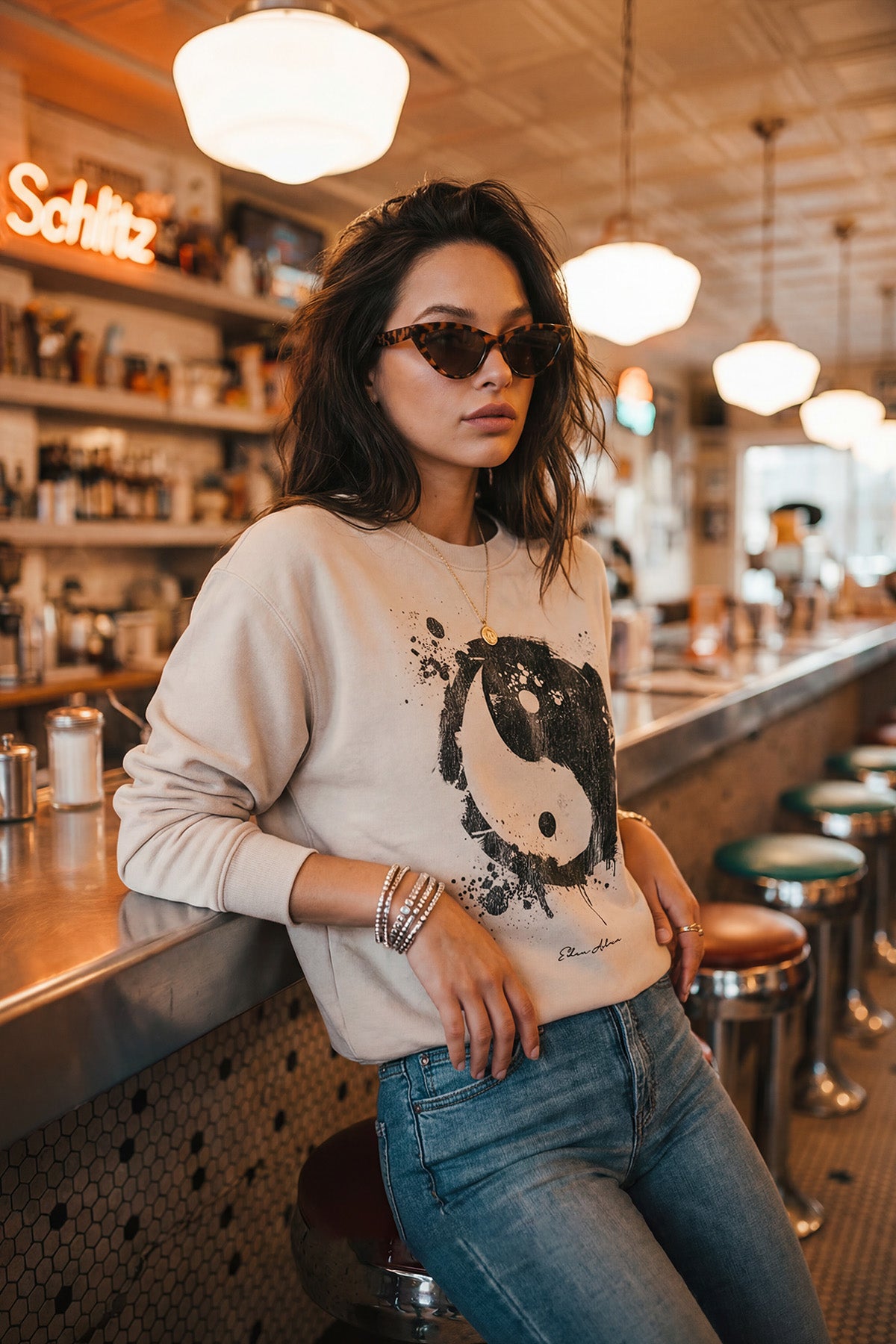 Eden Ashram Yin Yang Premium Faded Sweatshirt