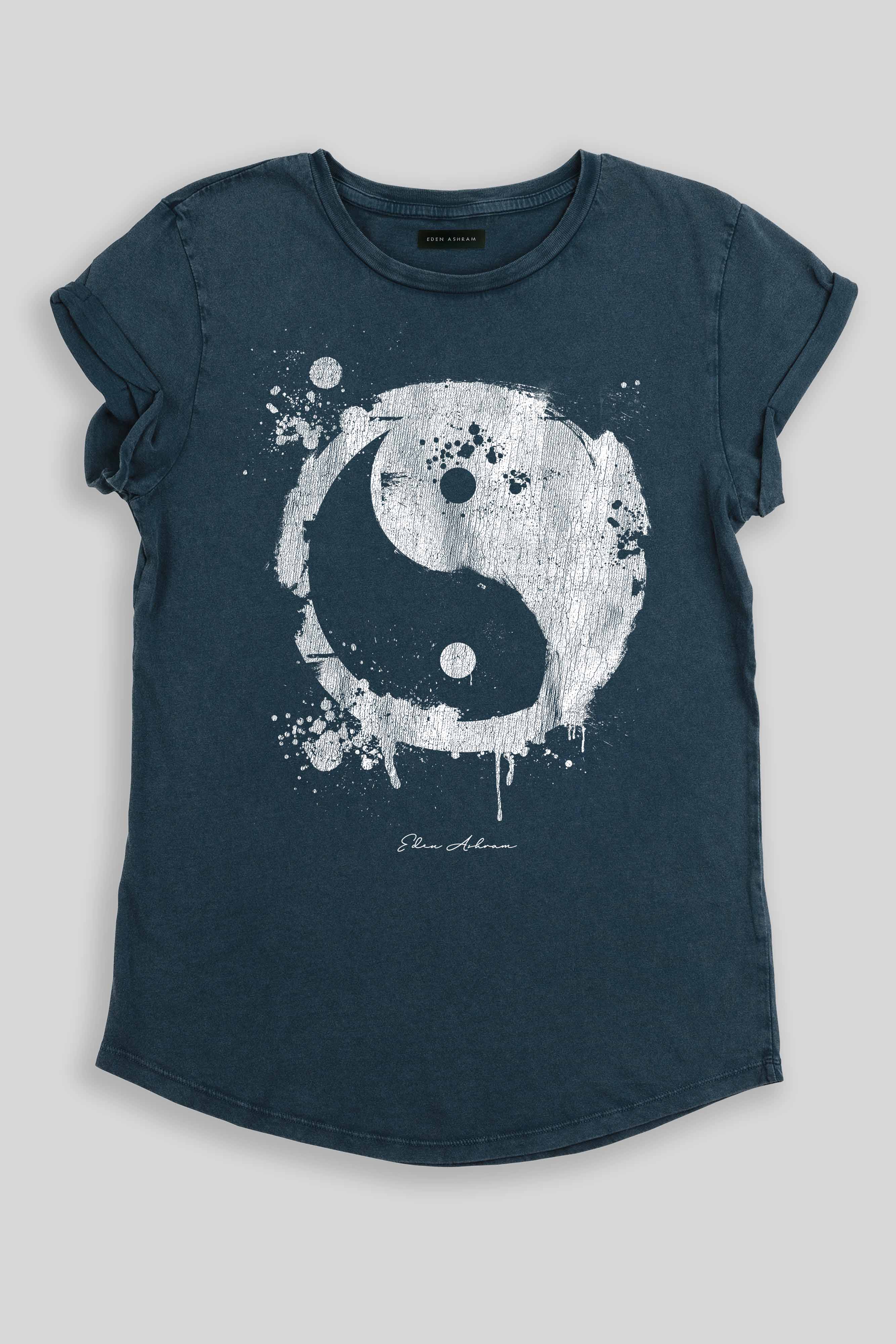 Eden Ashram Graffiti Yin Yang Premium Rolled Sleeve T-Shirt Stonewash Denim