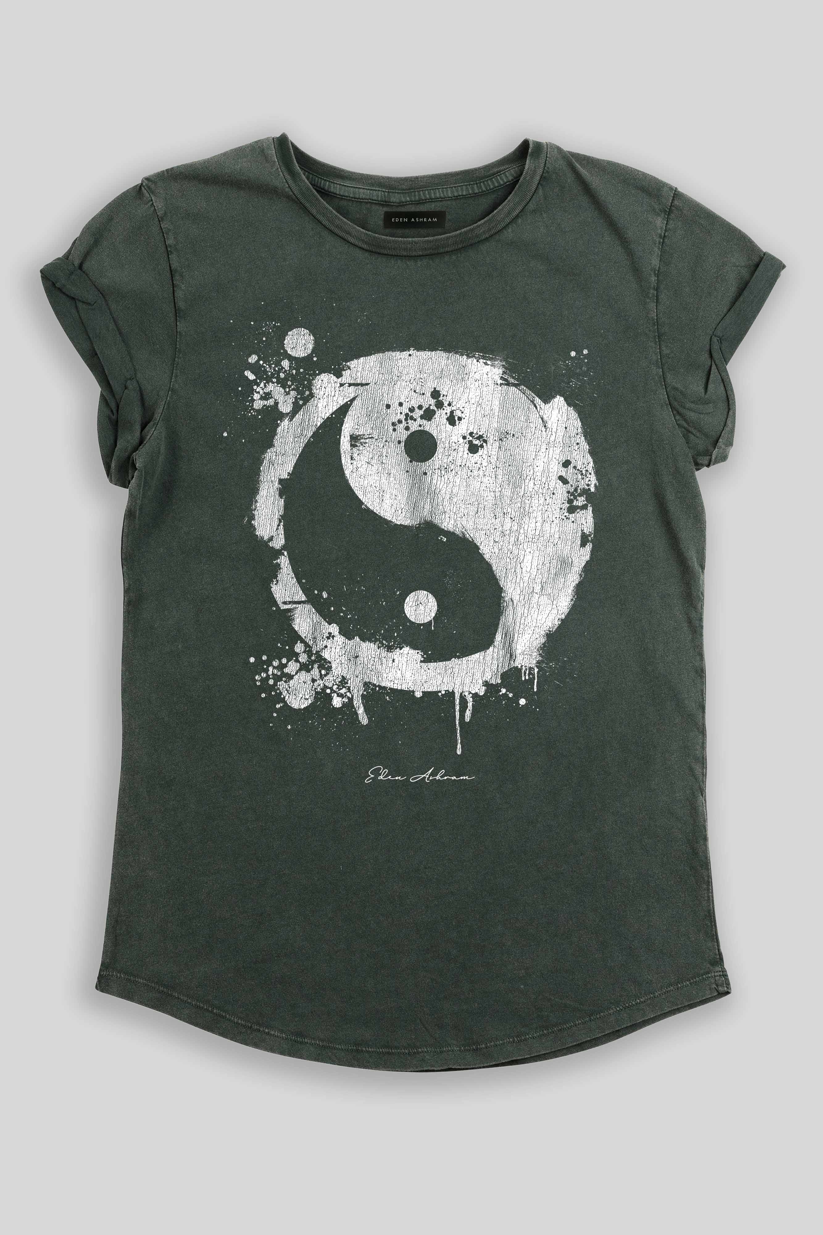 Eden Ashram Graffiti Yin Yang Premium Rolled Sleeve T-Shirt Stonewash Green