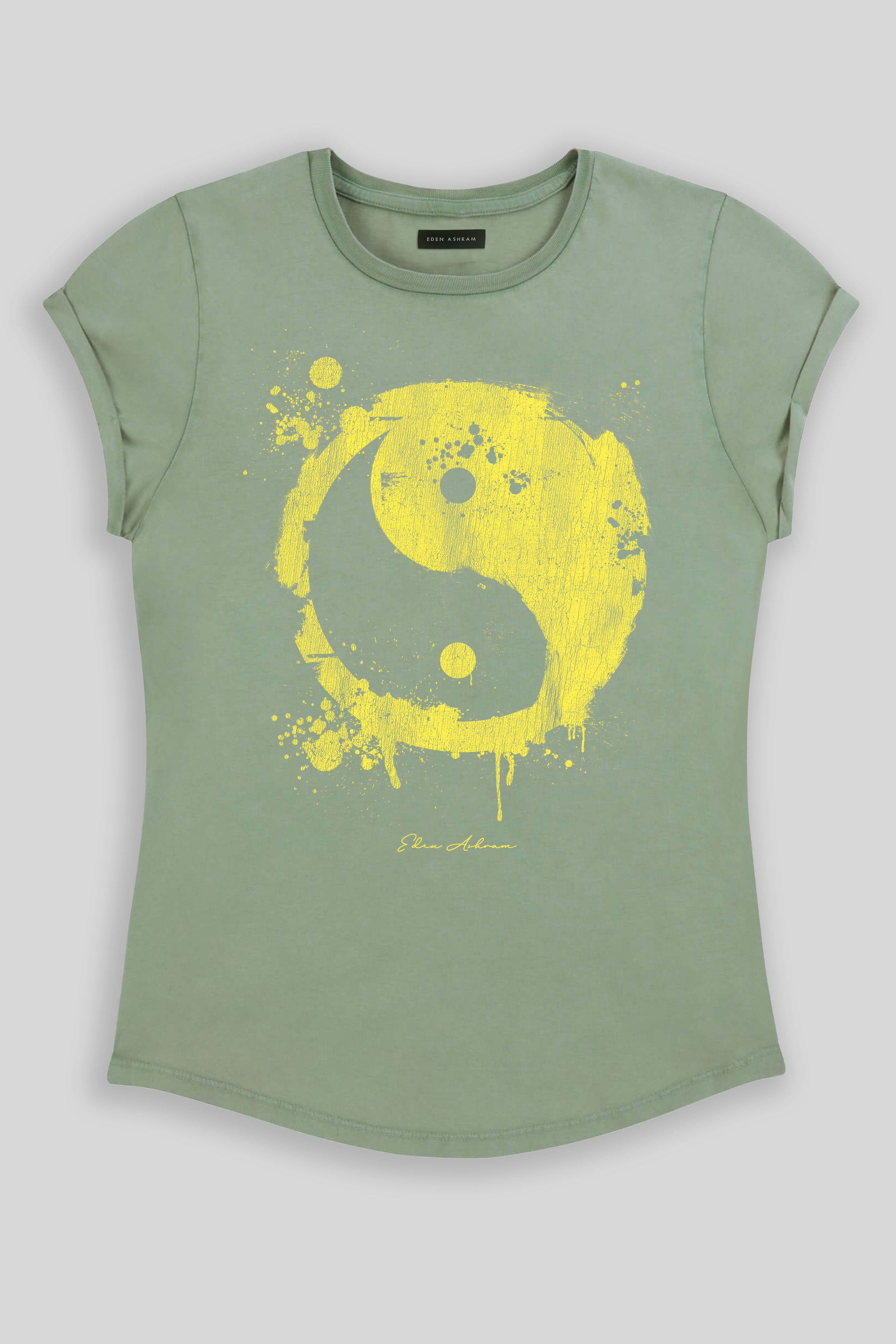 Eden Ashram Graffiti Yin Yang Premium Rolled Sleeve T-Shirt Stonewash Sage