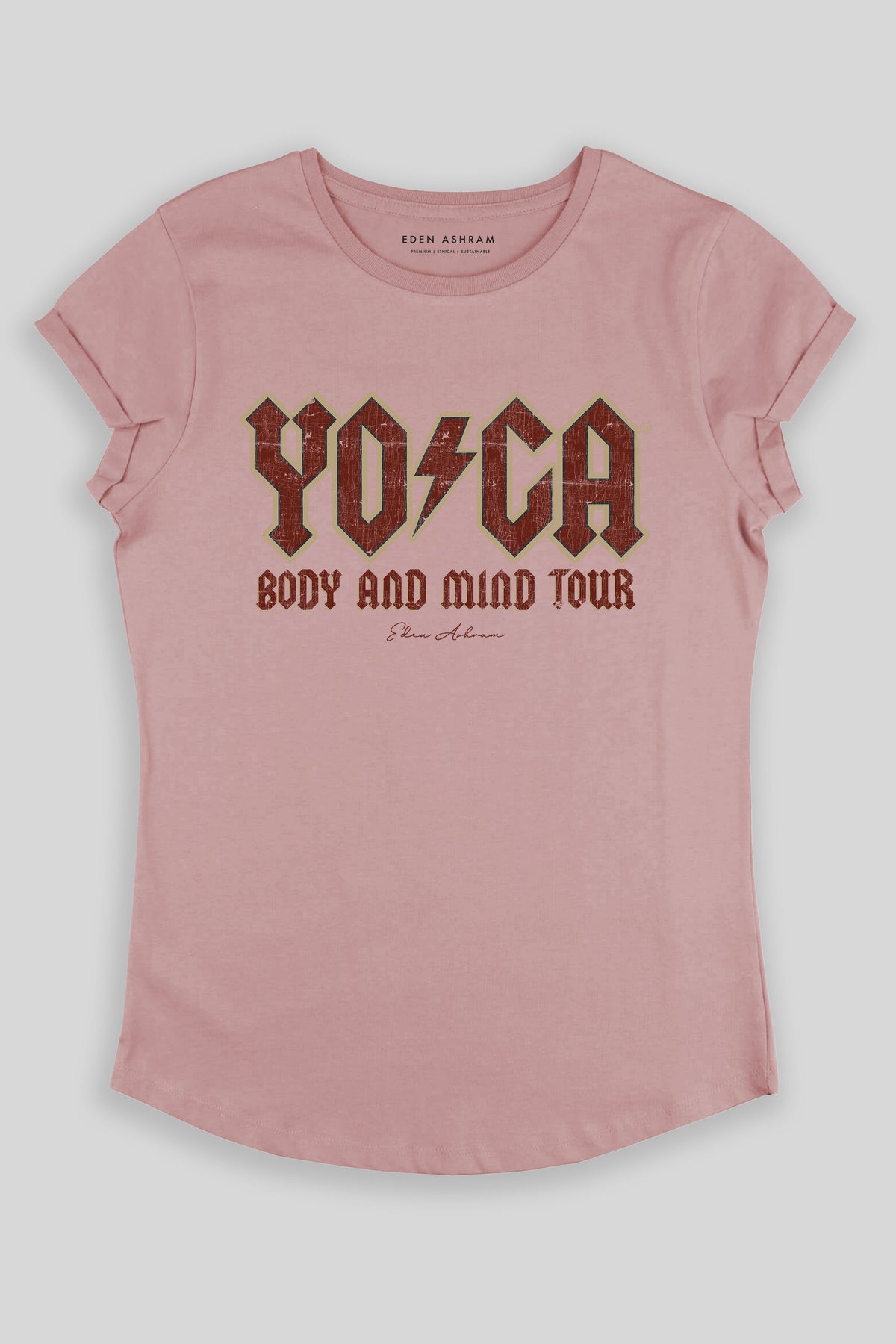 Eden Ashram The Original YOGA Tour Premium Rolled Sleeve T-Shirt Miami Pink
