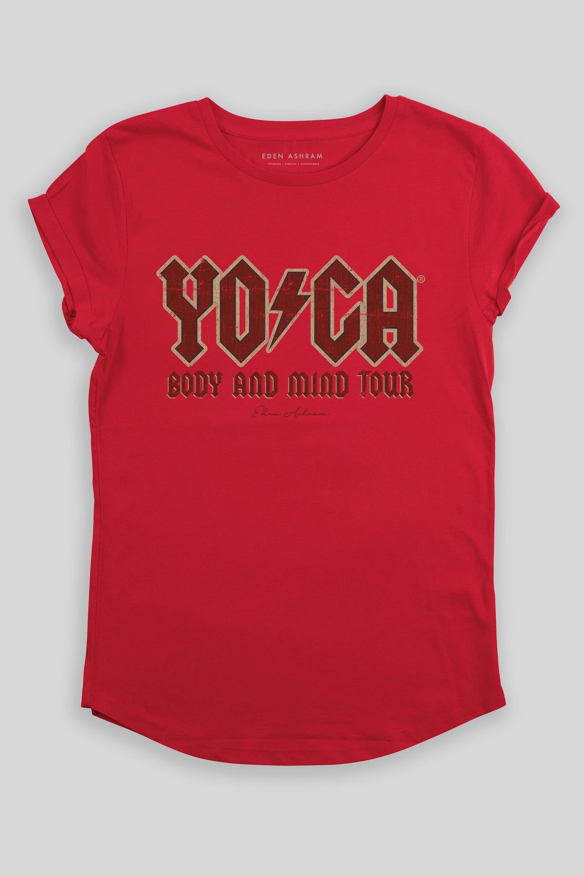 Eden Ashram The Original YOGA Tour Premium Rolled Sleeve T-Shirt Red