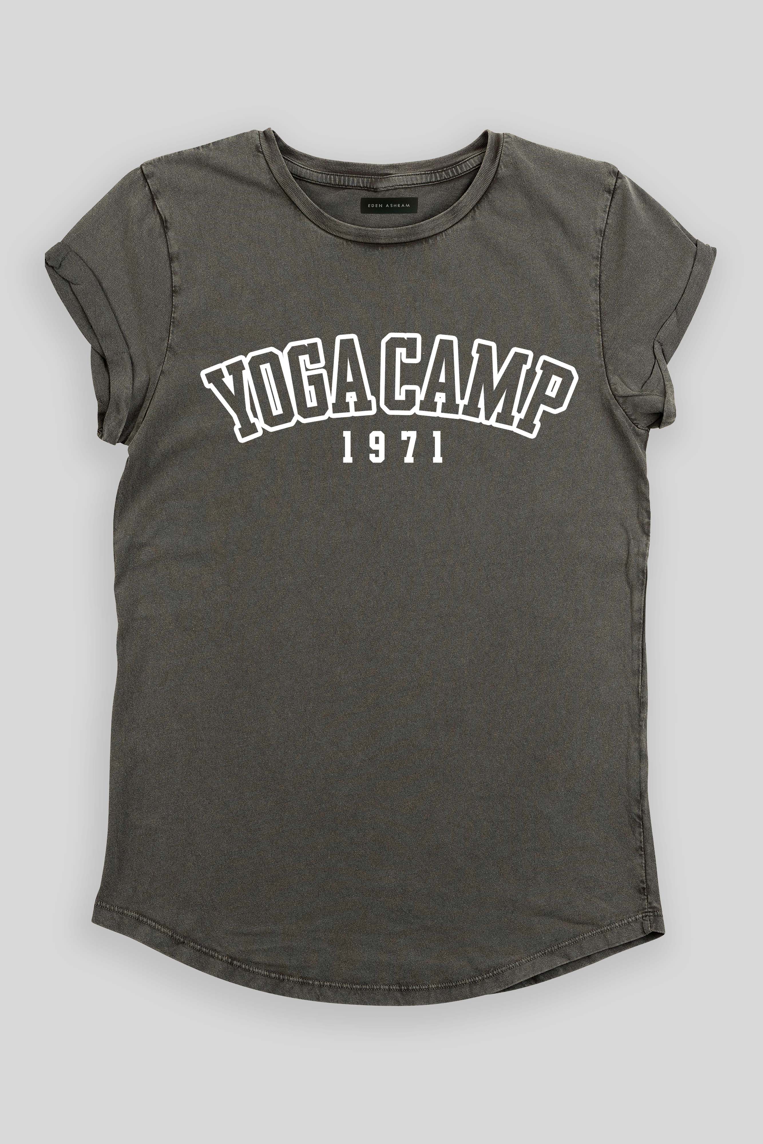 EDEN ASHRAM Yoga Camp 1971 Rolled Sleeve T-Shirt Stonewash Grey