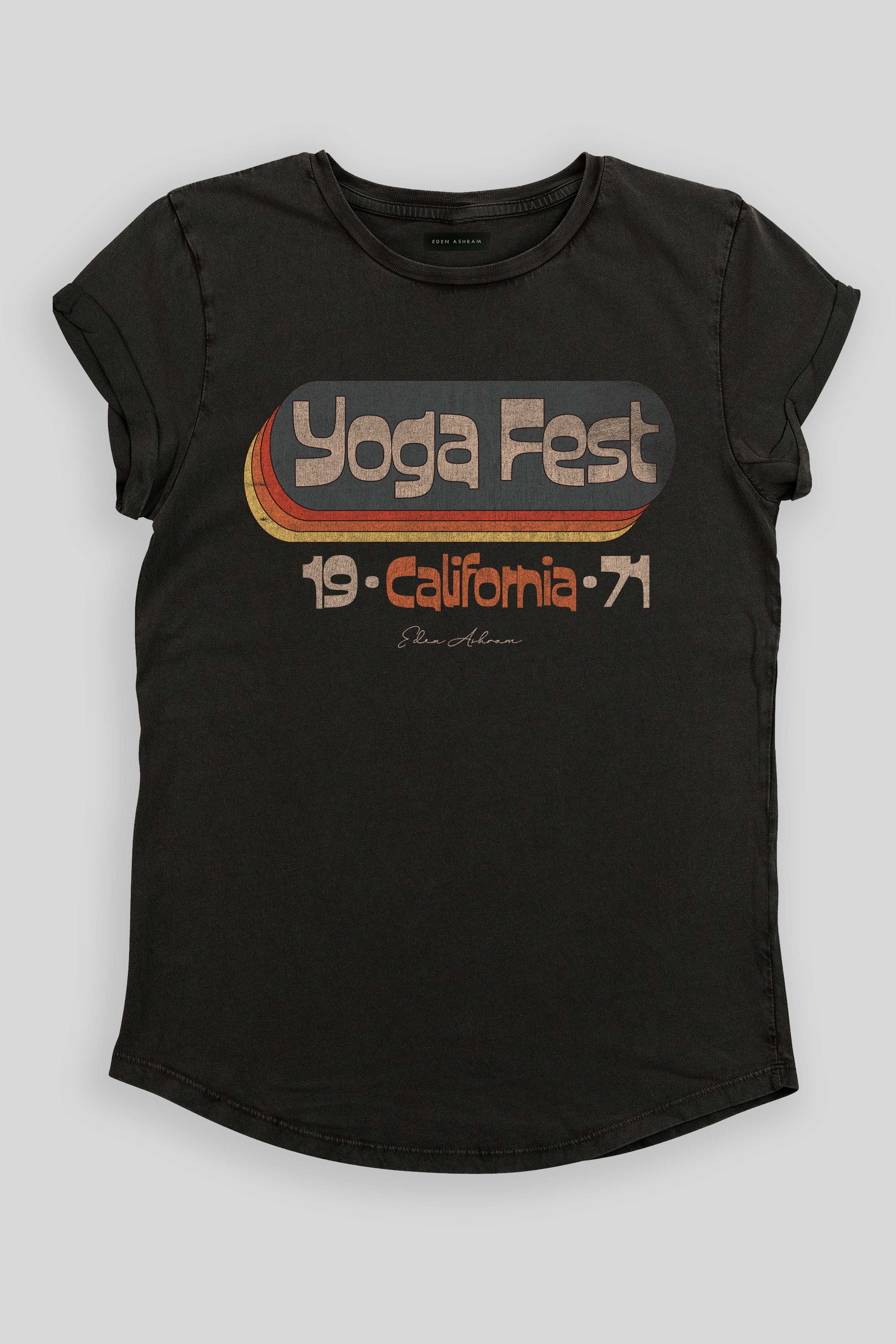 EDEN ASHRAM Yoga Fest Stonewash Rolled Sleeve Tour T-Shirt Stonewash Black