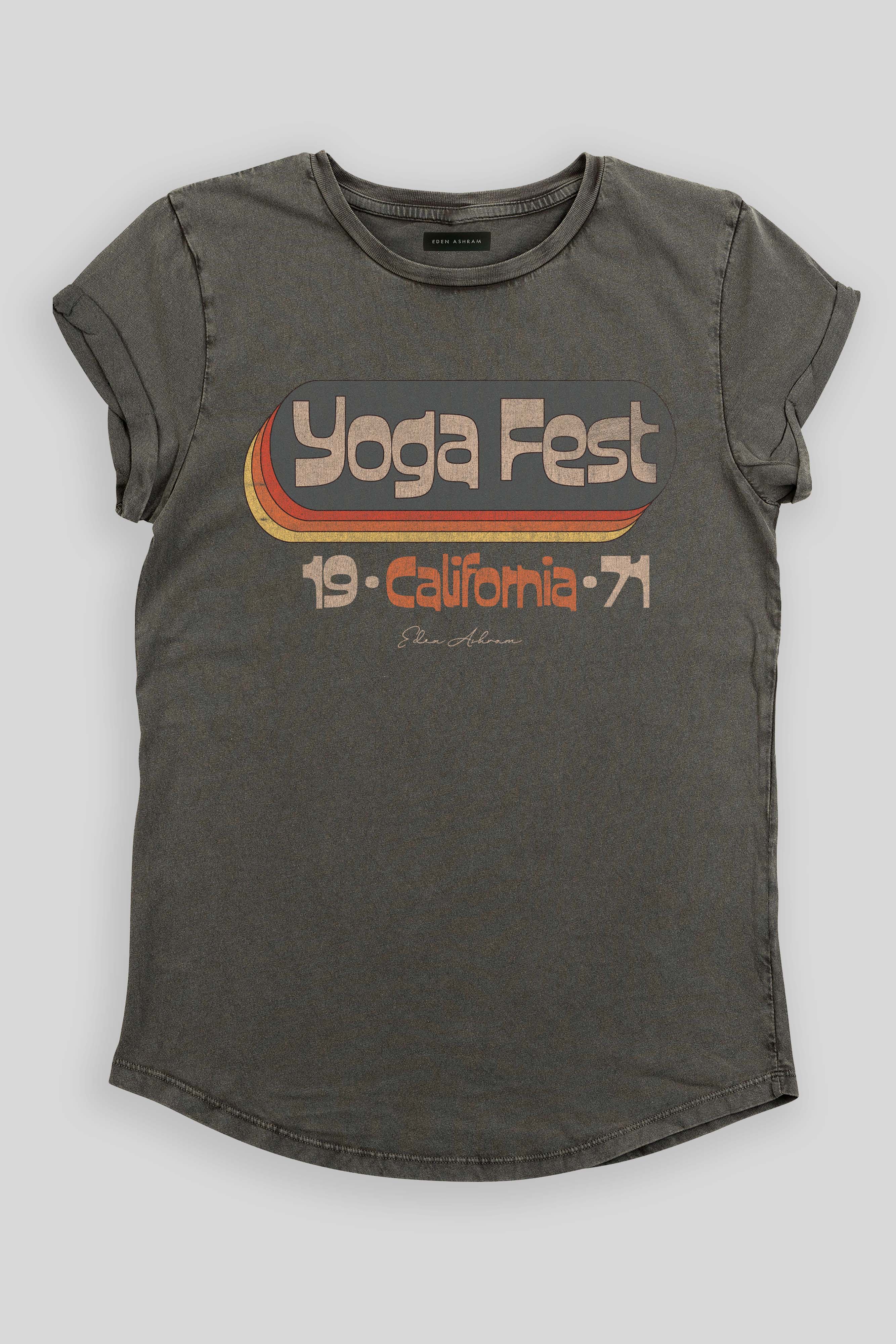 EDEN ASHRAM Yoga Fest Stonewash Rolled Sleeve Tour T-Shirt Stonewash Grey