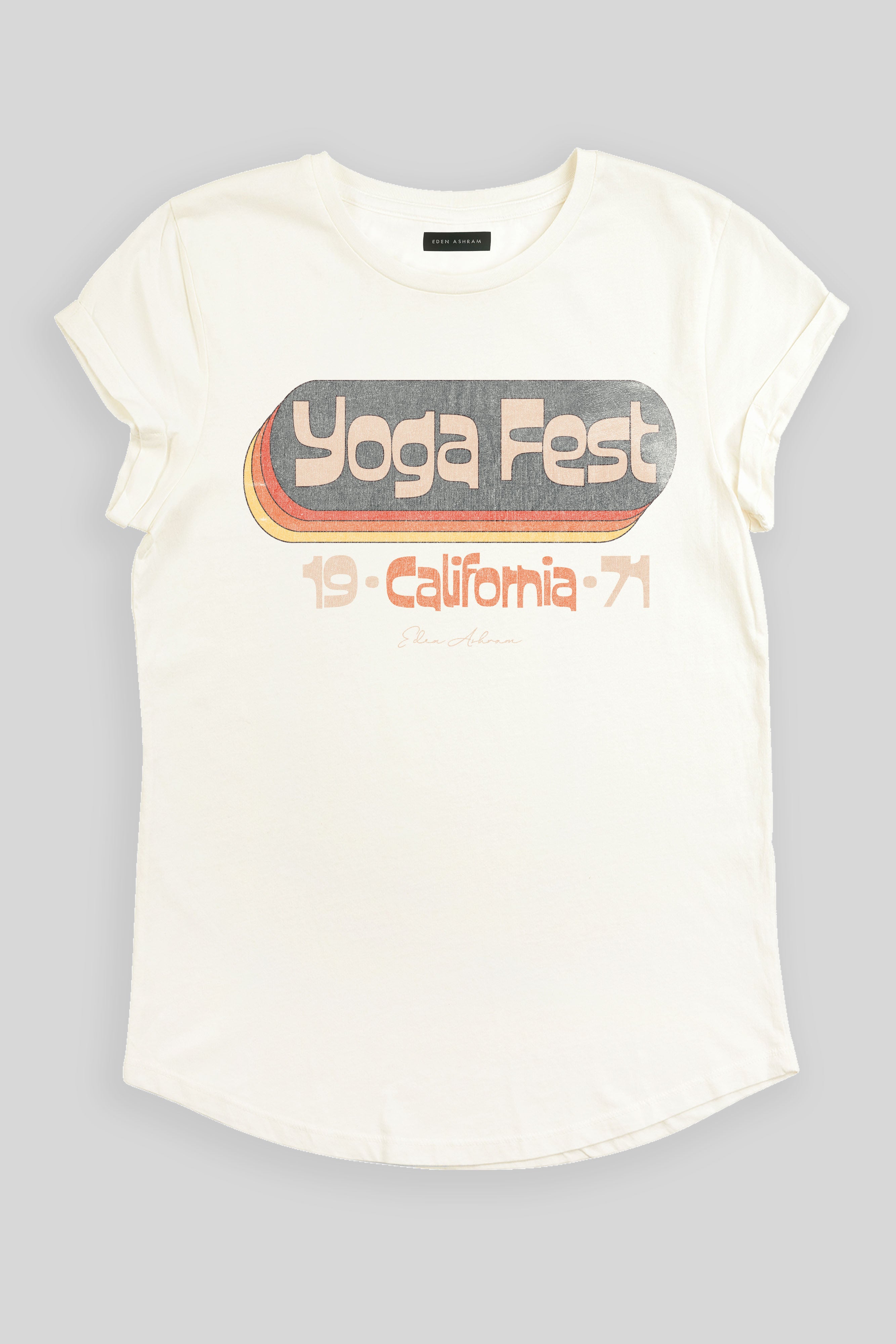 EDEN ASHRAM Yoga Fest Stonewash Rolled Sleeve Tour T-Shirt Stonewash White