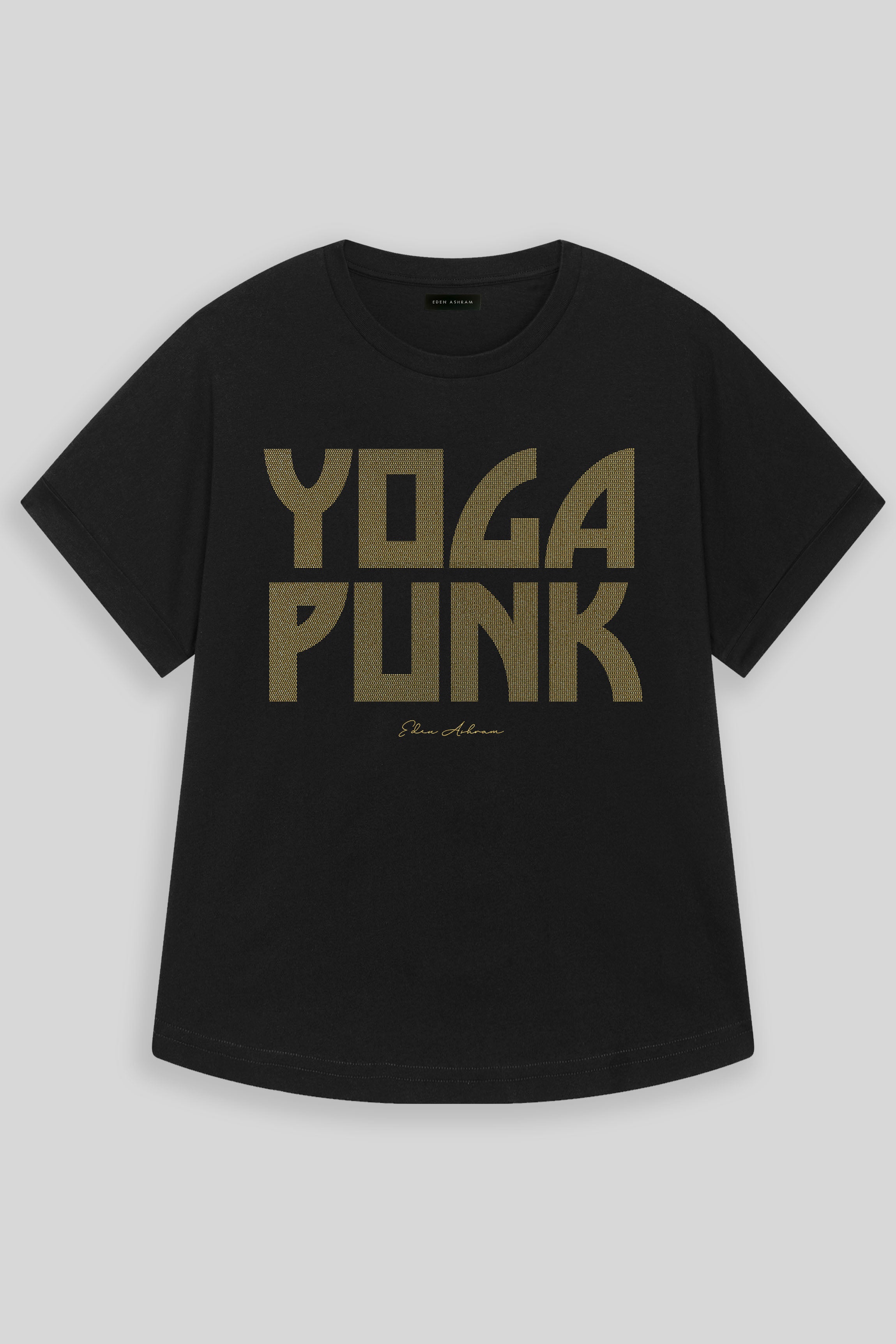 EDEN ASHRAM Yoga Punk Premium Oversized Rolled Sleeve T-Shirt Black