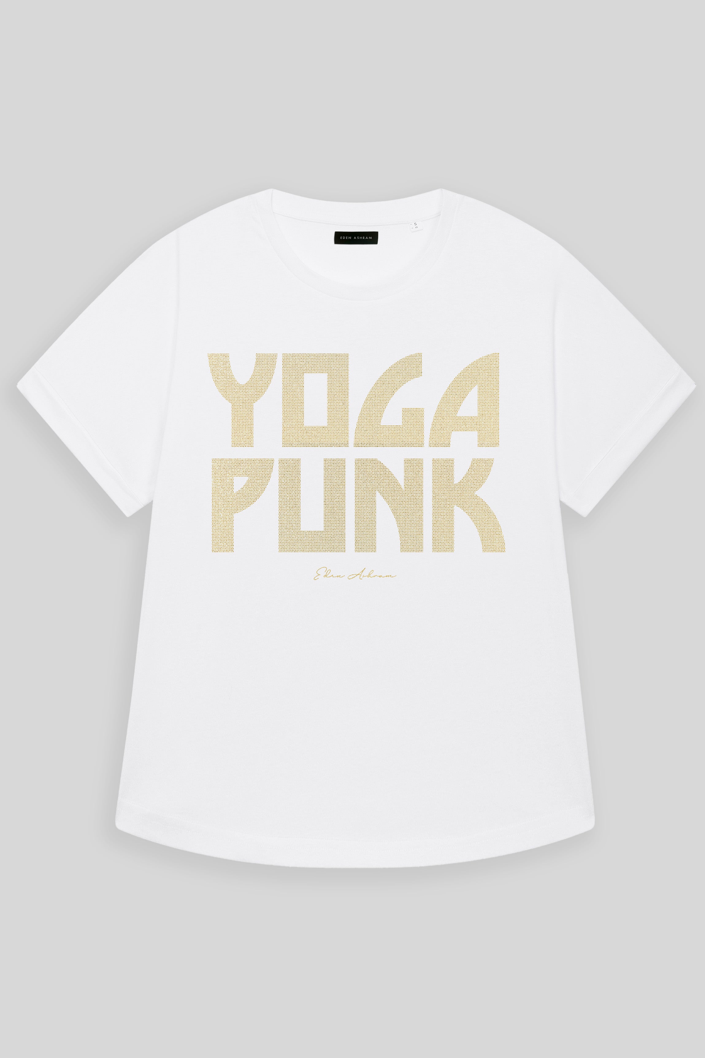 EDEN ASHRAM Yoga Punk Premium Oversized Rolled Sleeve T-Shirt White