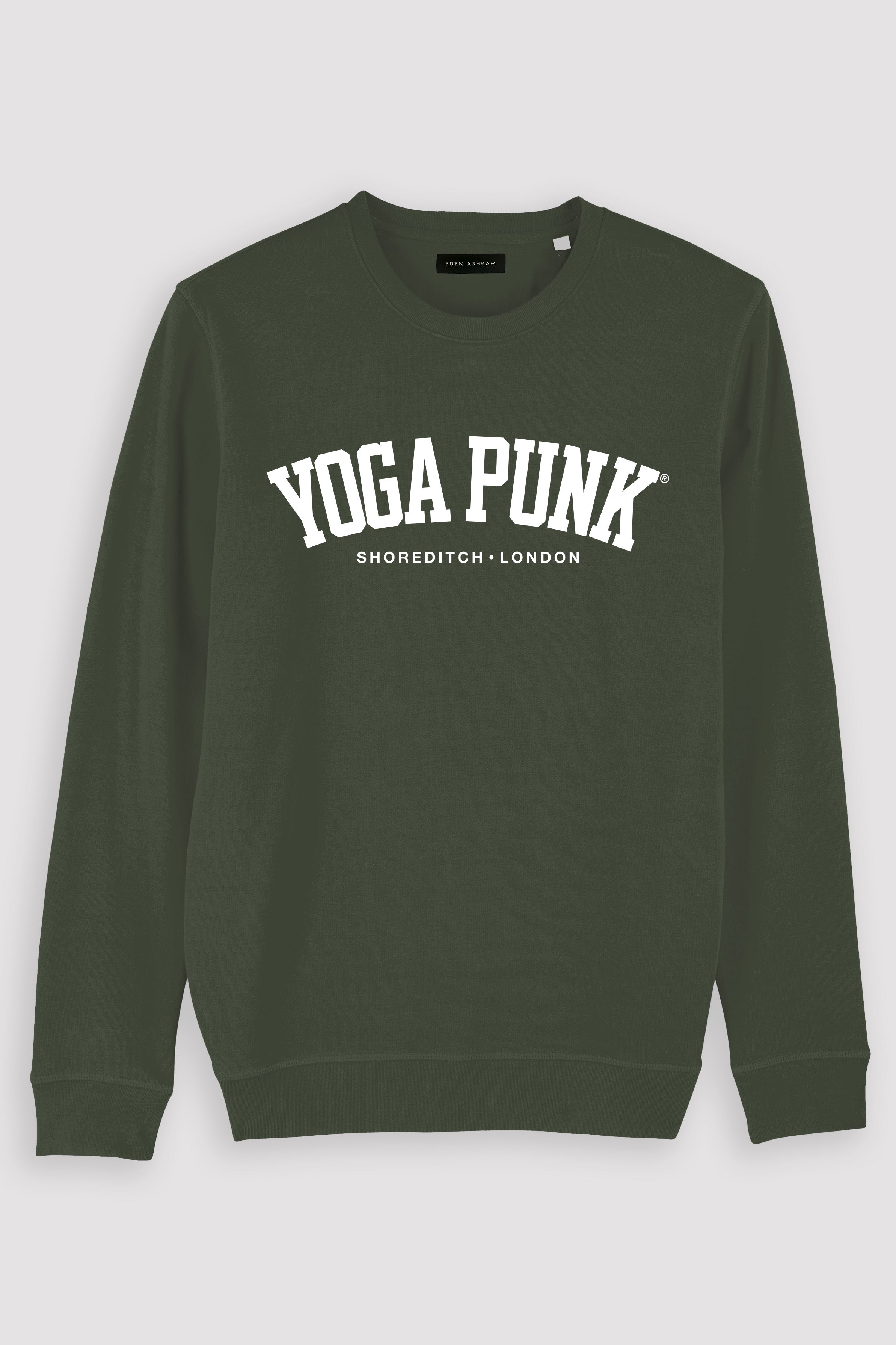 EDEN ASHRAM Yoga Punk Premium Crew Neck Sweatshirt Khaki
