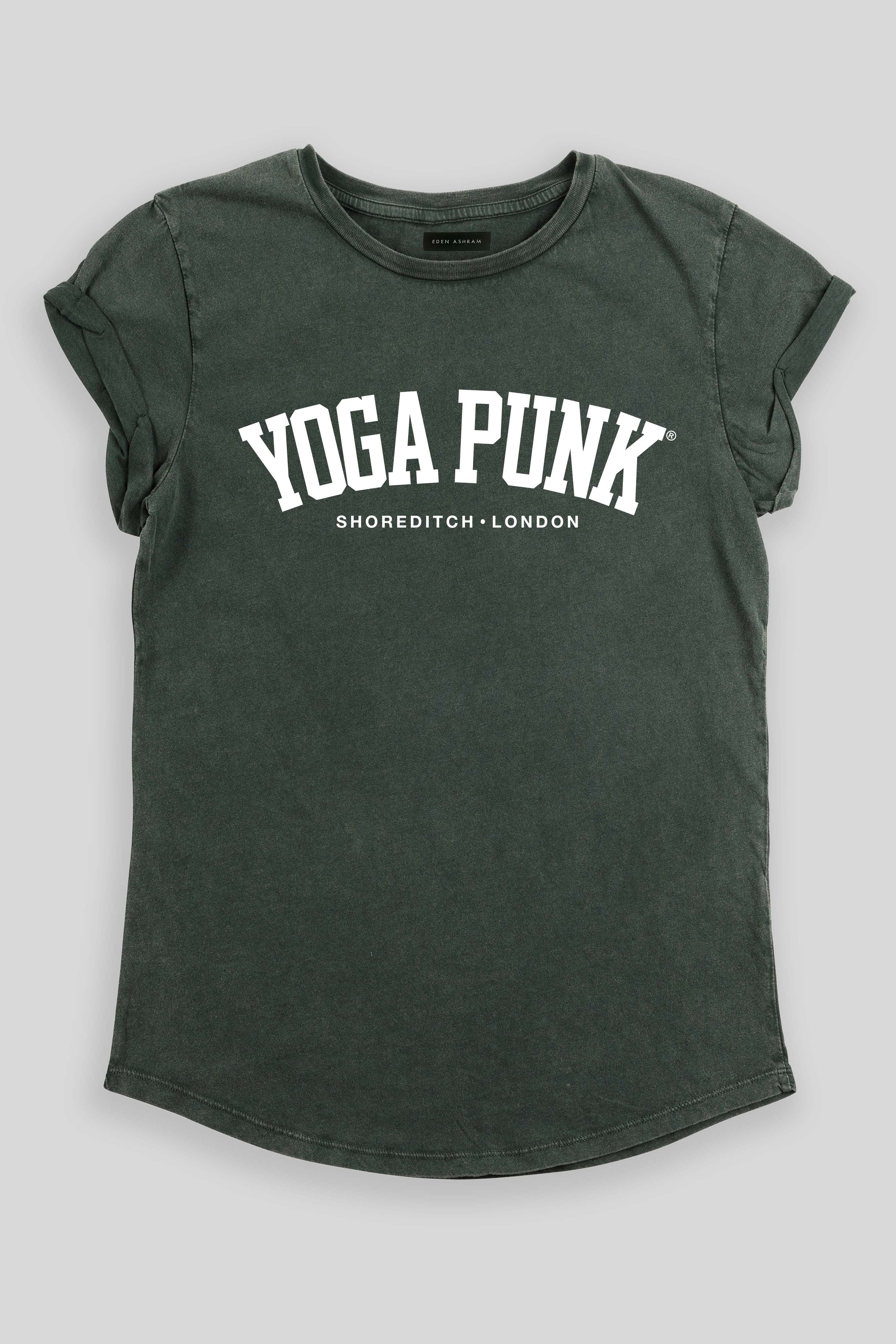 EDEN ASHRAM Yoga Punk® Rolled Sleeve T-Shirt Stonewash Green