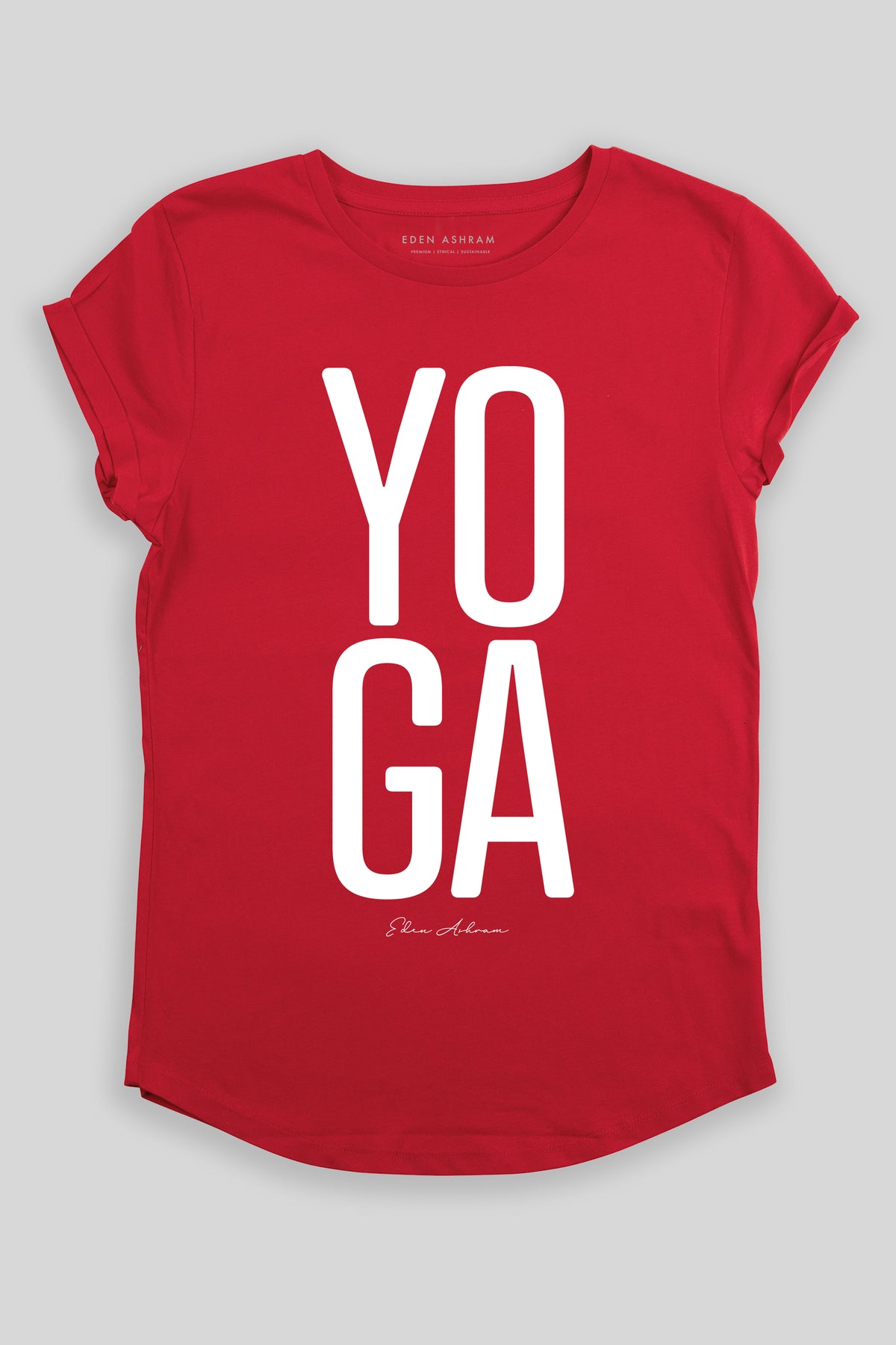Eden Ashram YOGA Premium Rolled Sleeve T-Shirt Red
