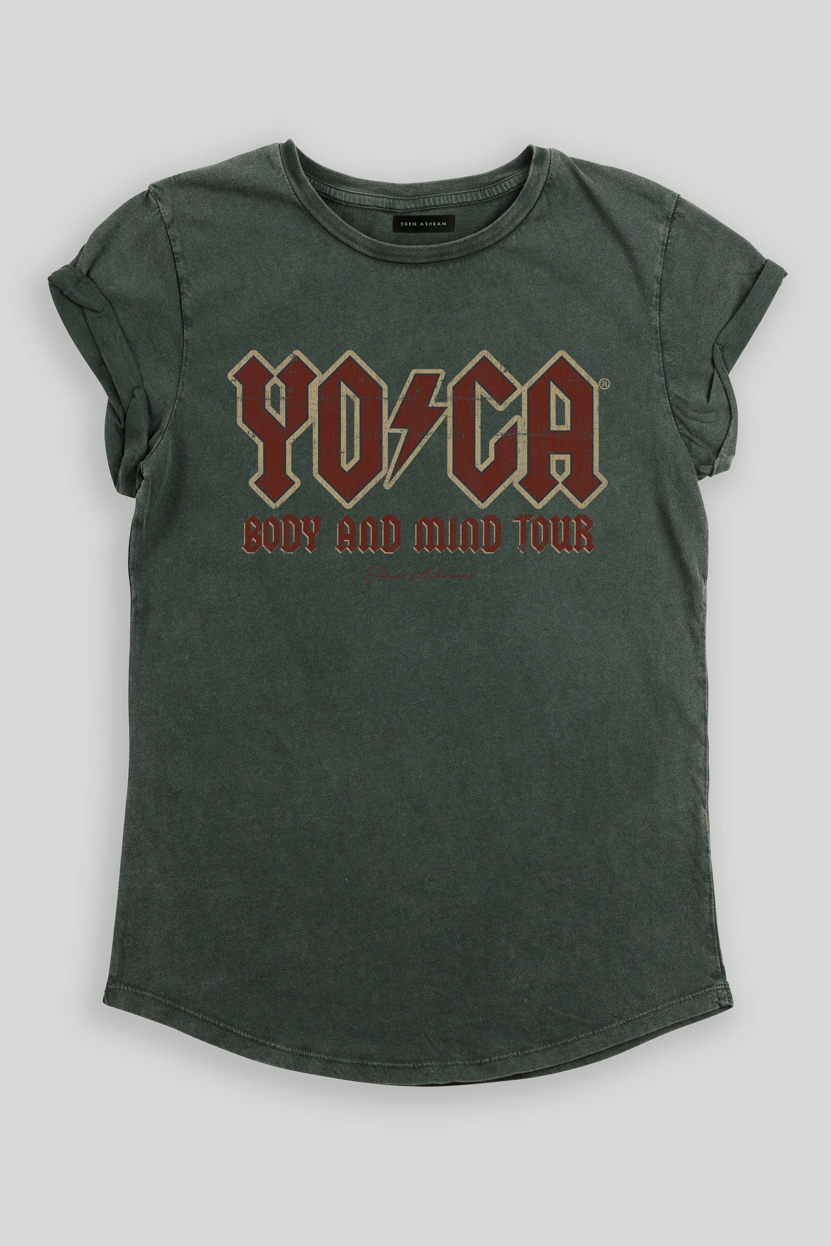 EDEN ASHRAM The Original YOGA Tour Premium Rolled Sleeve T-Shirt Stonewash Green
