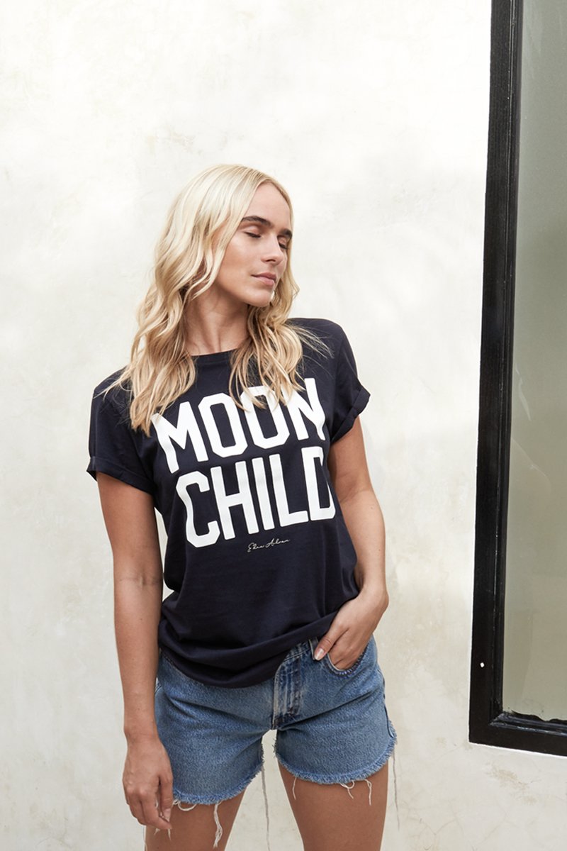 EDEN ASHRAM Moon Child Rolled Sleeve T-Shirt